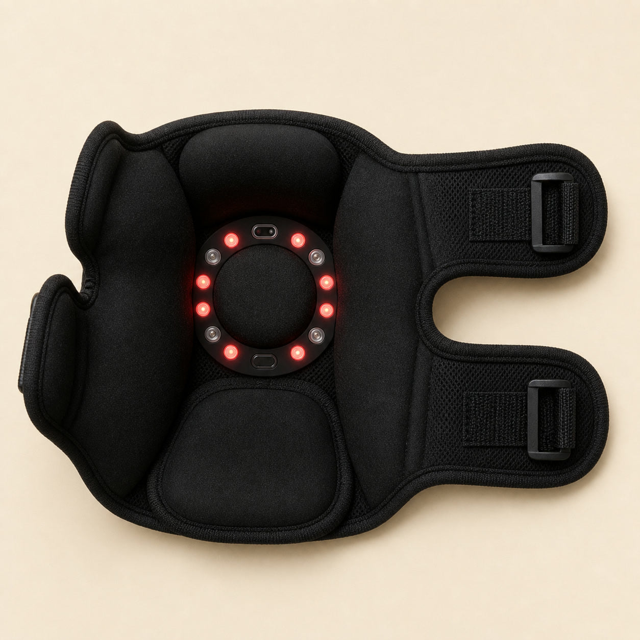 Exact interior padding, circular light array and adjustable straps of the knee massager