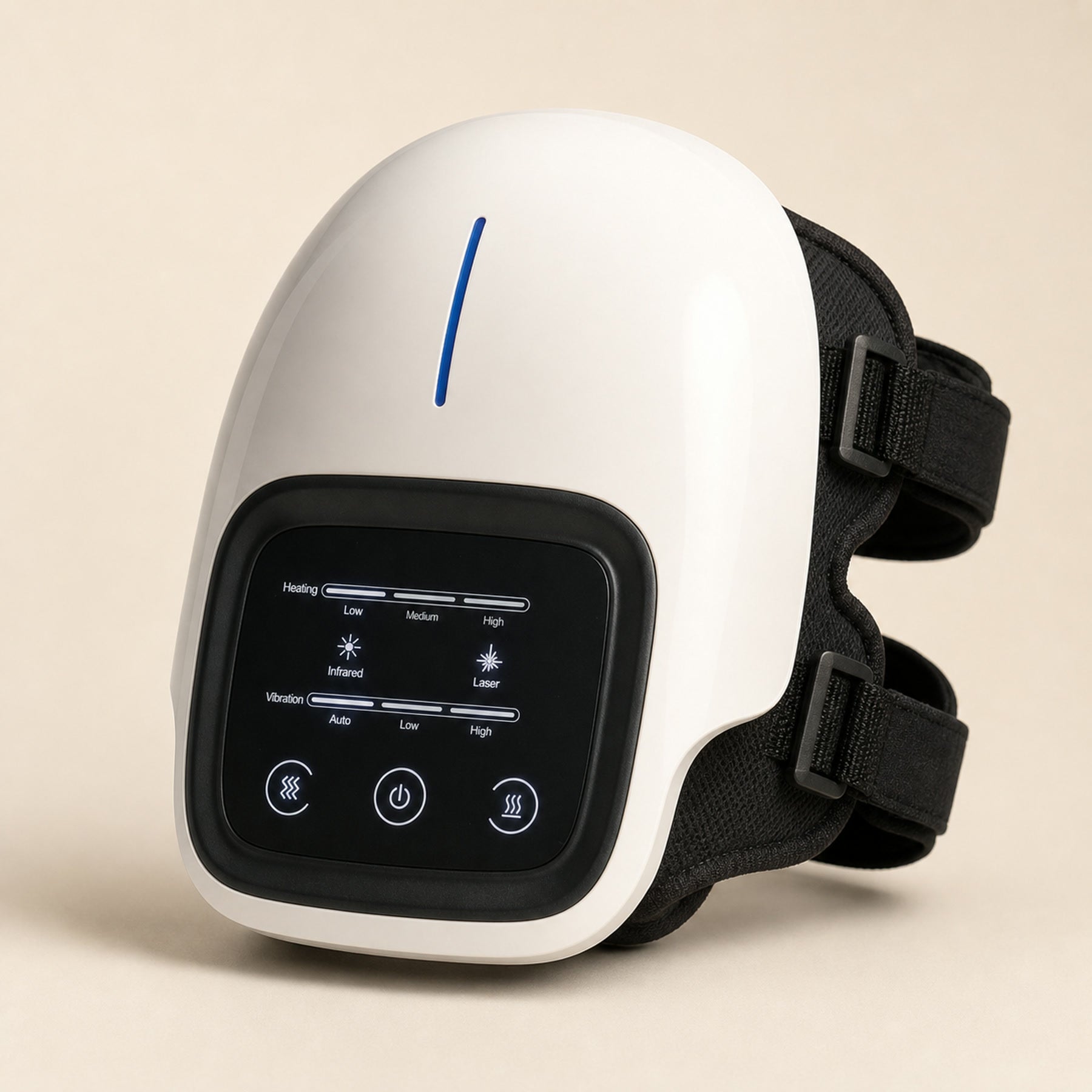 Kneova knee massager arranged on an oak bench